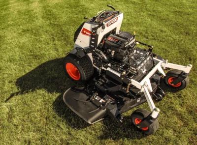 The Bobcat ZS4000 stand-on, zero-turn mower is available with mowing beds as wide as 155cm.