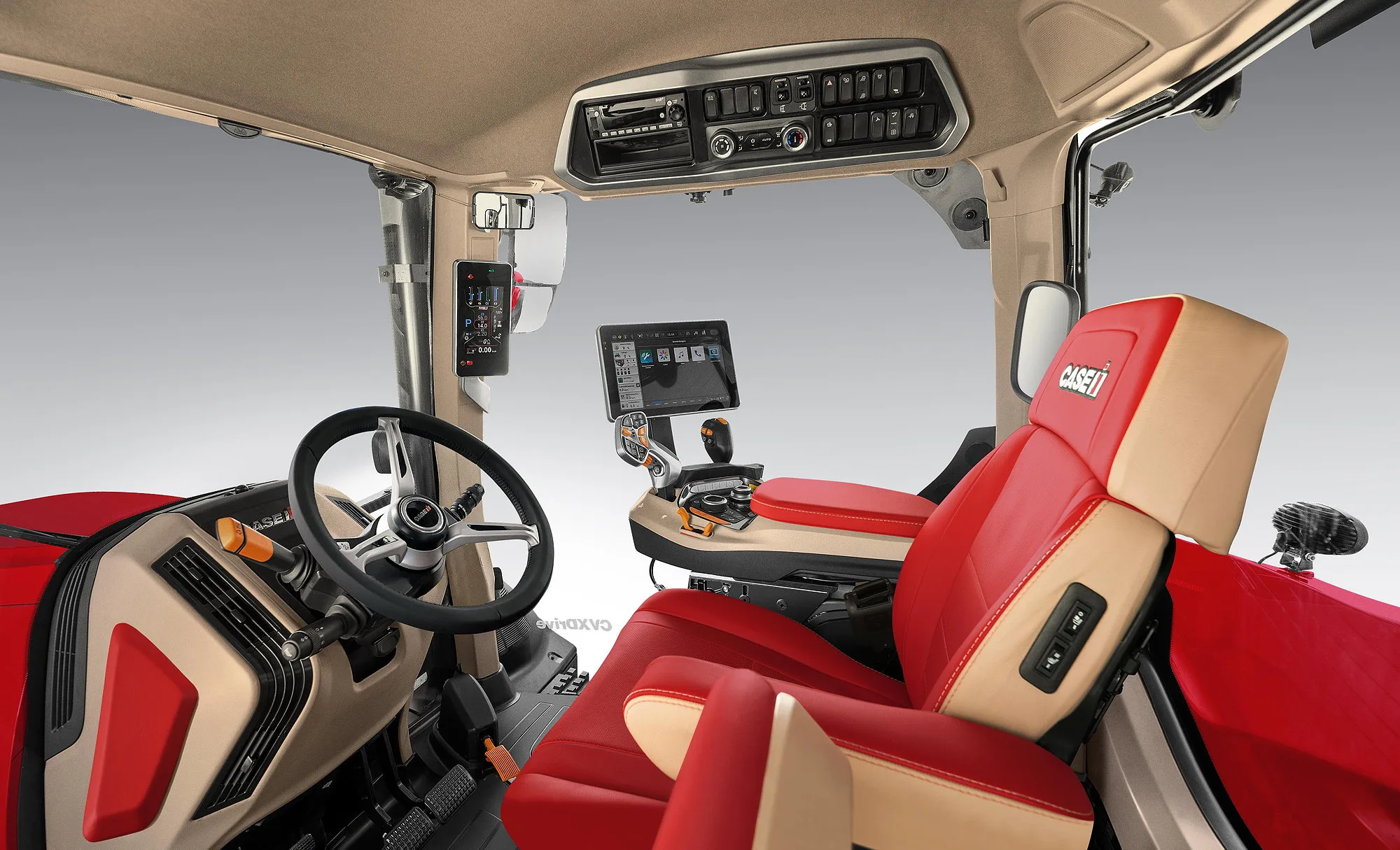 The advanced cab on the Case IH Optum 340 CVXDrive features the redesigned ergonomic Multicontroller armrest that places 95 per cent of the most-used functions at the driver’s fingertips.