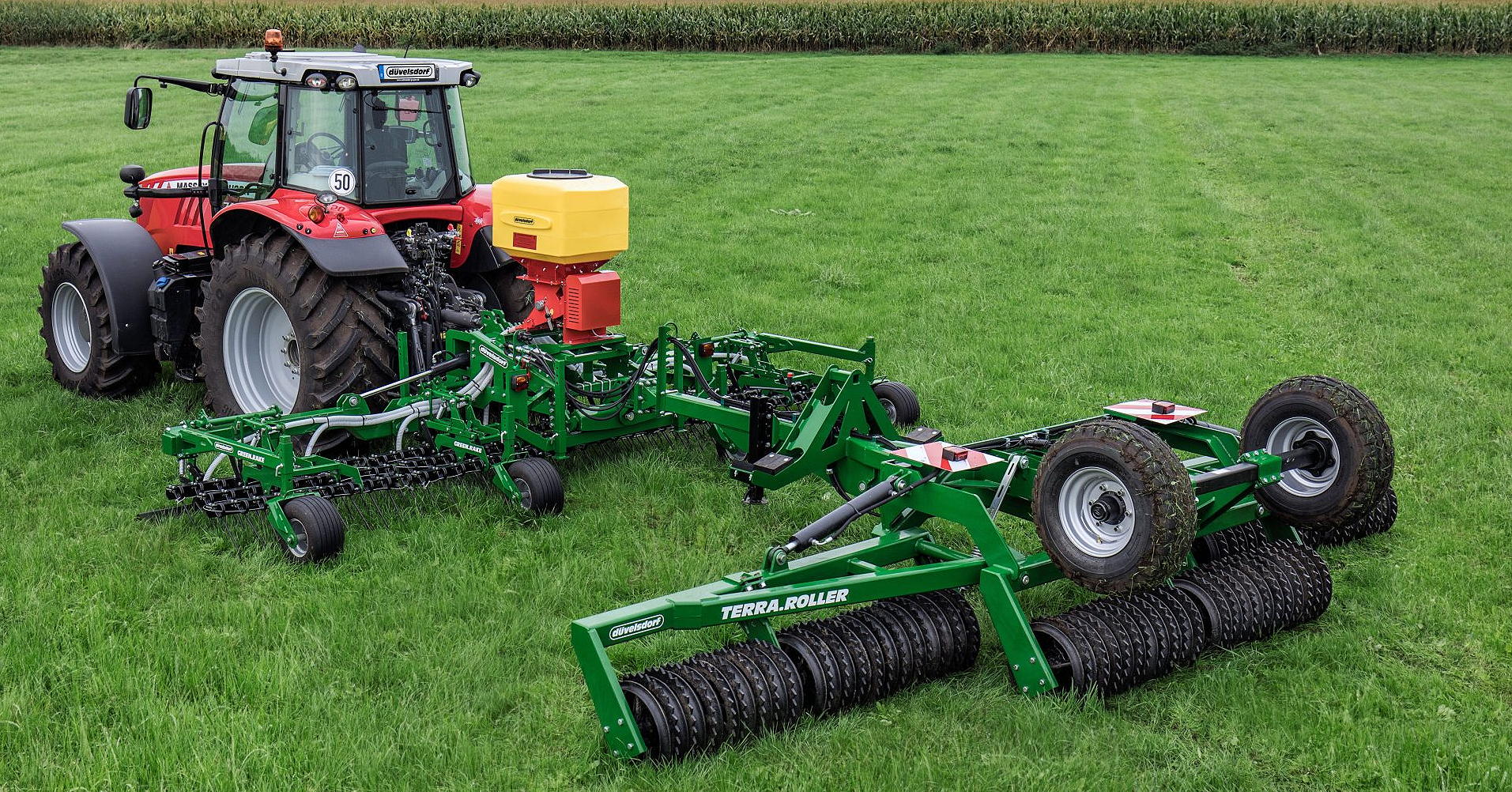 Düvelsdorf's Green Rake and Terra Roller combination make up part of the German company's grassland maintenance range.