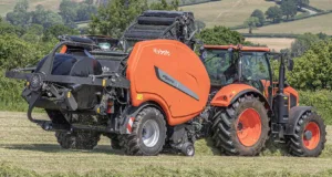 Kubota's FB1000 baler/wrapper has two bale chambers arranged in series to allow it to operate non-stop.