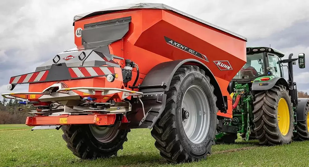 uhn's new Axent 90.1 trailed fertiliser spreader.